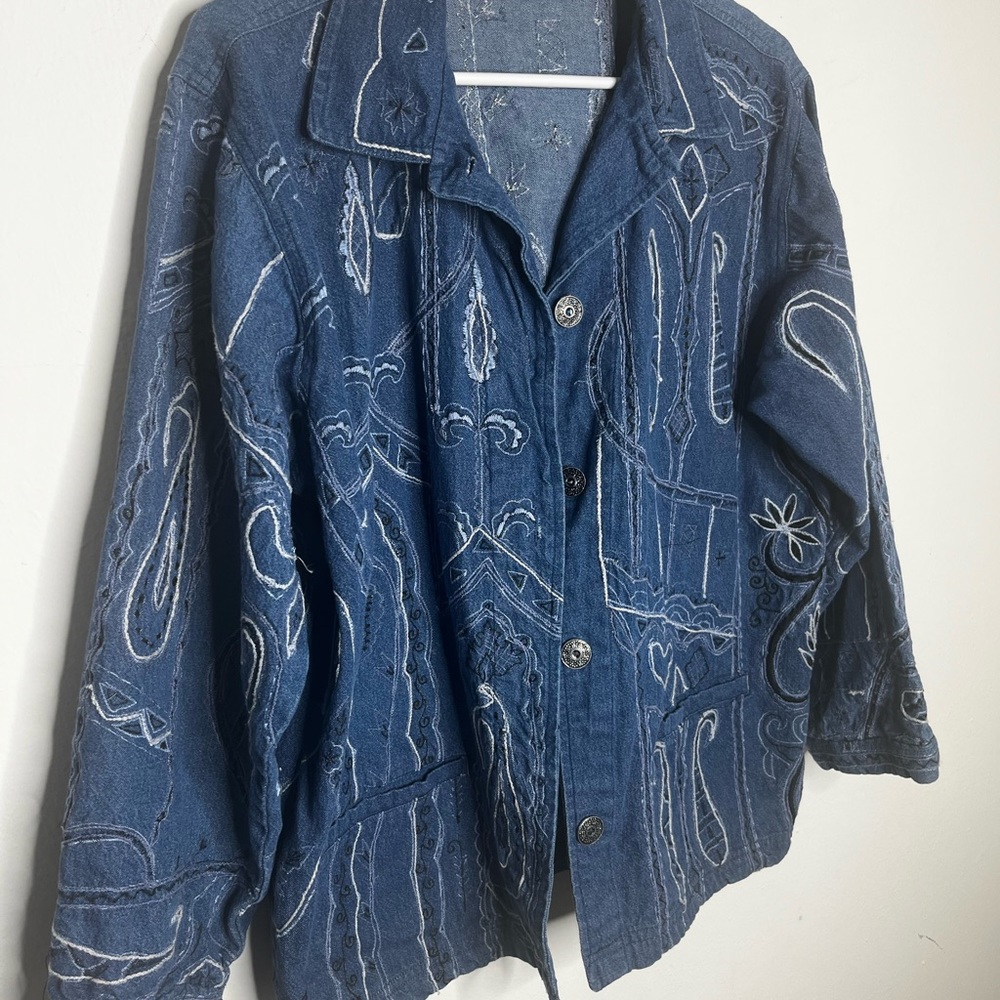 Flashback Blue Denim Button Down Jacket Large - image 3